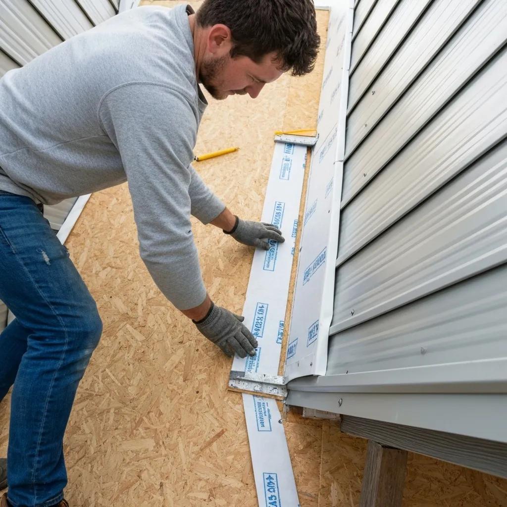 Close-up of a contractor applying flashing and moisture barriers during siding installation, highlighting best practices for durability