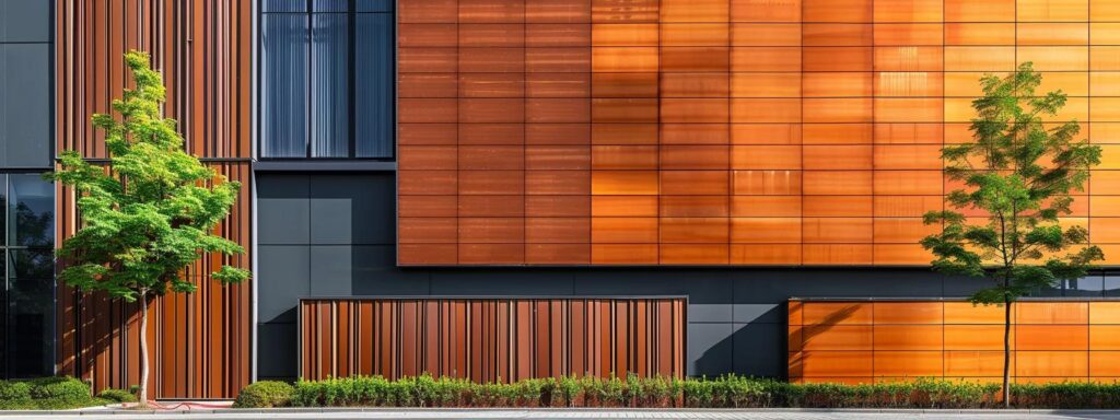 a modern residential exterior prominently showcases a stunning facade made of diverse eco-friendly siding materials, emphasizing sleek lines and vibrant colors against a contemporary urban backdrop.