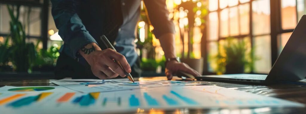 a sleek, modern office scene showcases a professional reviewing vibrant charts and graphs on a large screen, illustrating the long-term financial benefits of various roofing systems, with a focus on energy efficiency and property value enhancement.