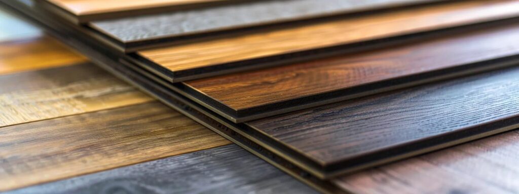 a sleek, modern office space features a striking display of various siding samples, including fiber cement, vinyl, and metal, arranged on an elegant presentation table, highlighted by sharp lighting that emphasizes their textures and colors, creating a visual narrative about durability and longevity in siding materials.